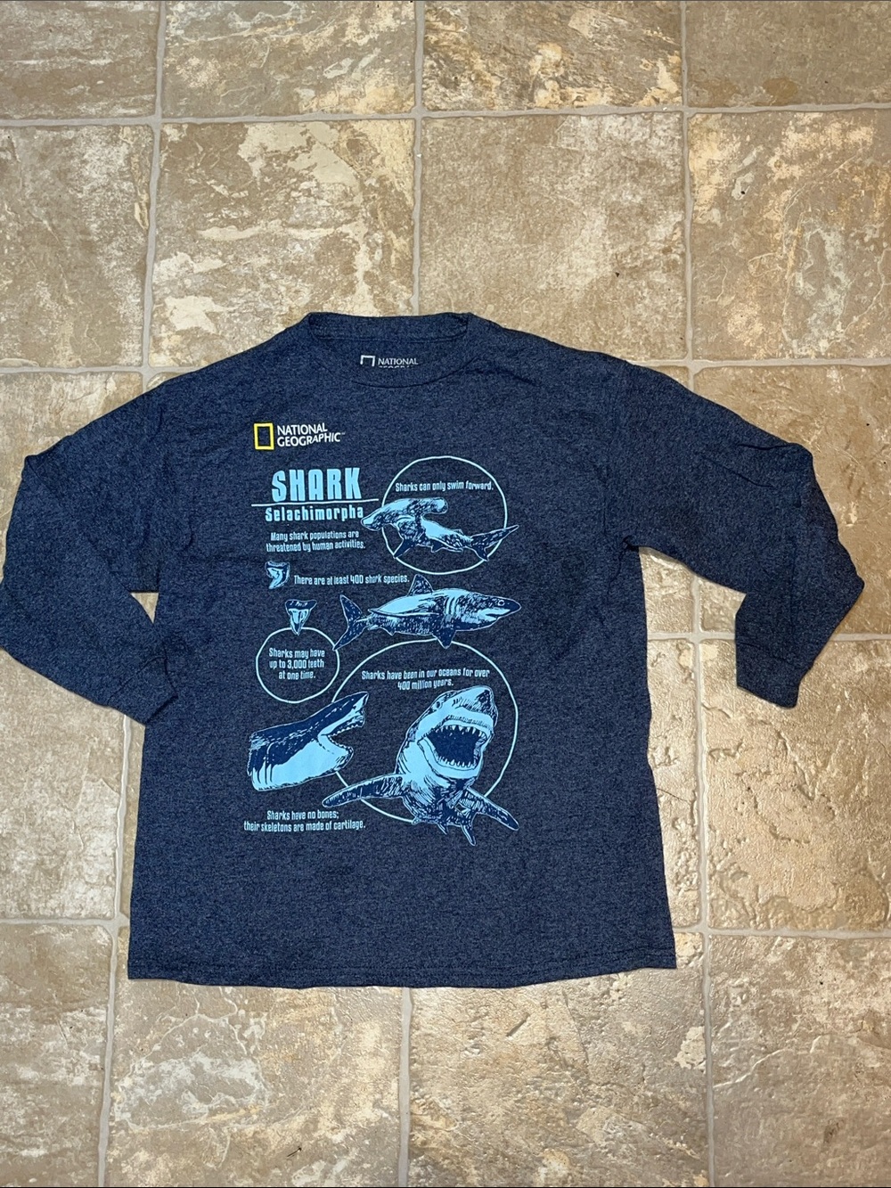National Geographic boys Navy Long Sleeve Shark Graphic shirt